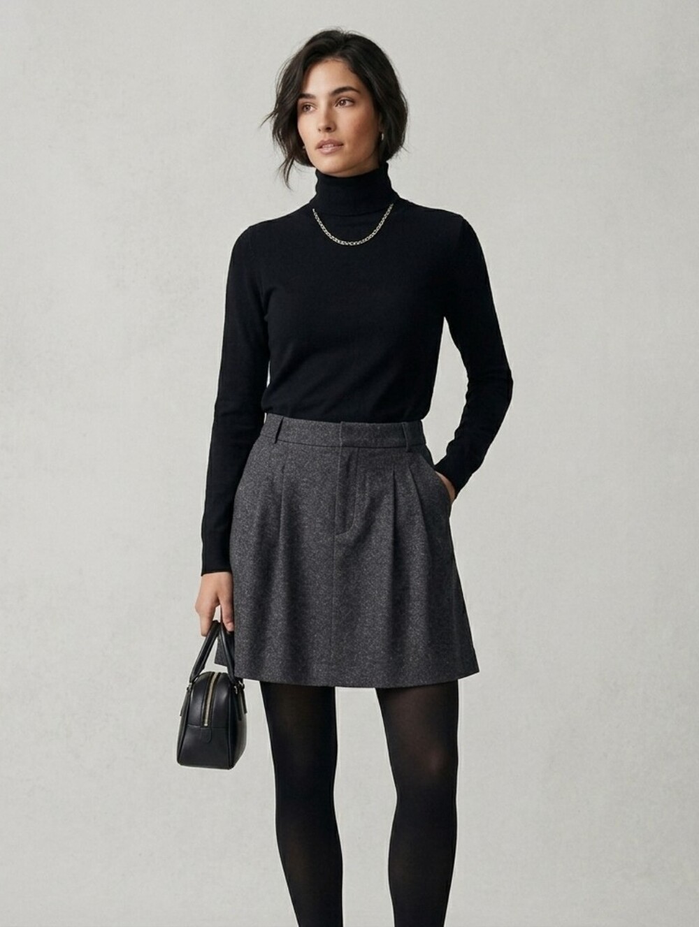 Rachel Roy Dark Gray Tweed Mini Skirt With Pleated Front